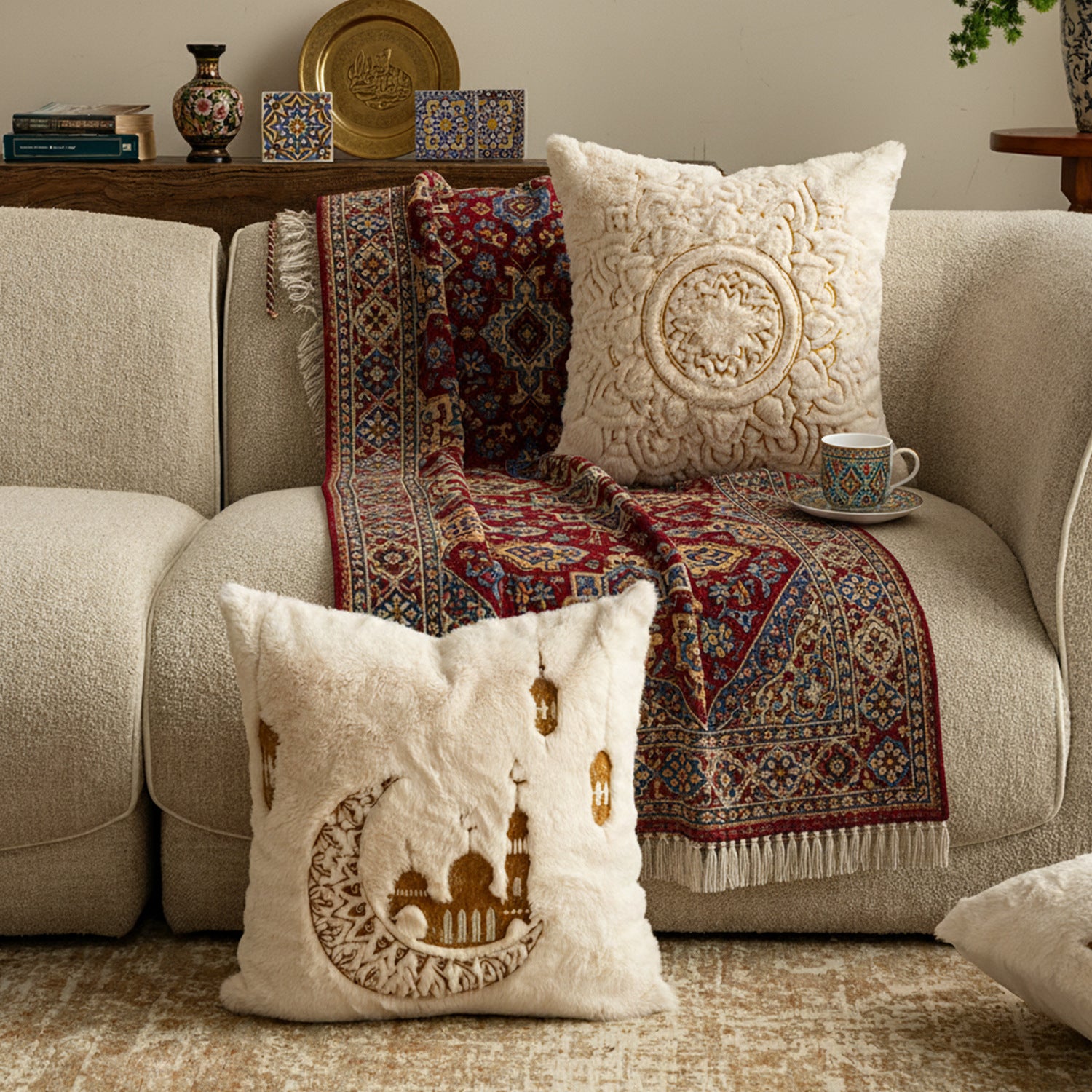 Plush Sofa Cushion Covers – Soft Fabric Pillow Covers for Bay Window & Home Decor