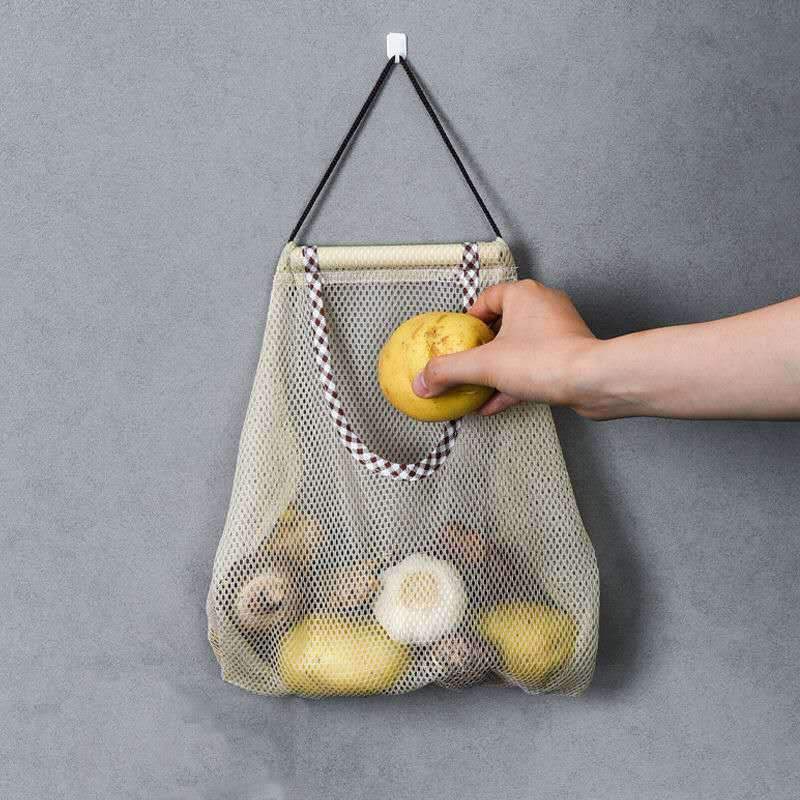 Hanging Vegetable Storage Net Bag Eco-Friendly Reusable Onion Garlic Produce Organizer Kitchen Bag.