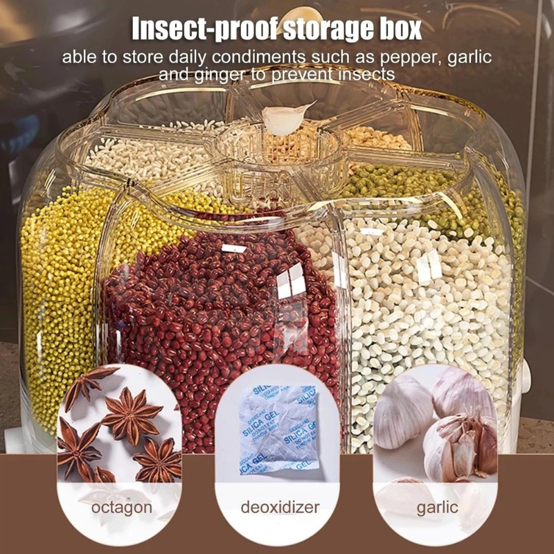 Large 360° Rotating Food Storage Container – Sealed Rice & Cereal Dispenser
