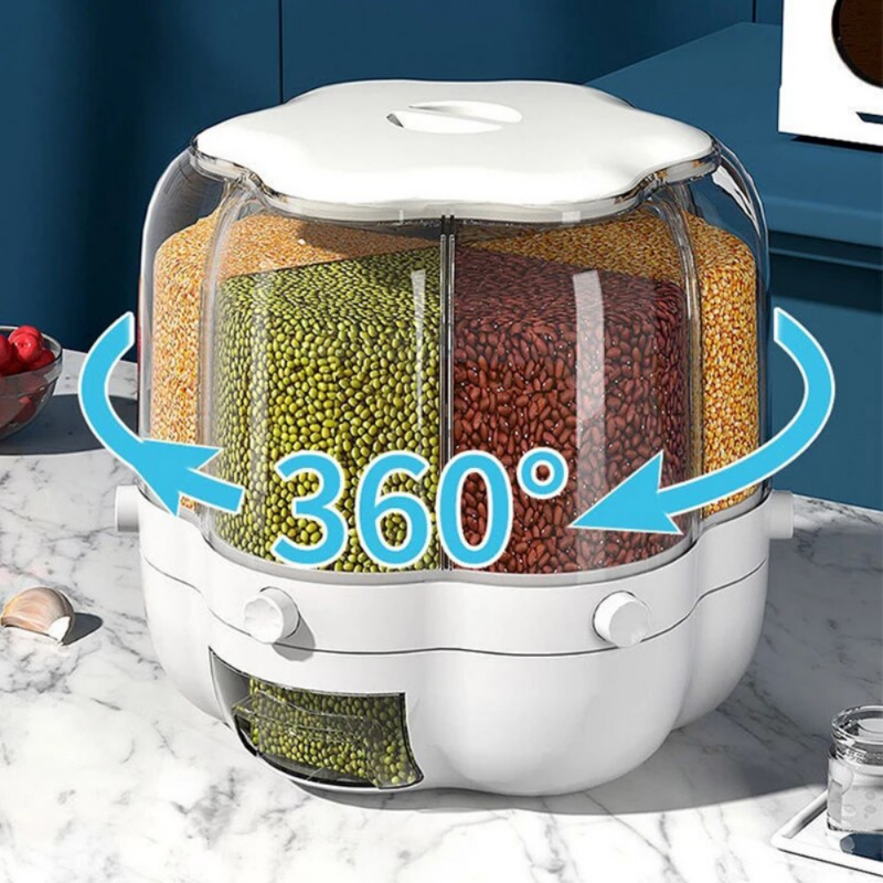 Large 360° Rotating Food Storage Container – Sealed Rice & Cereal Dispenser