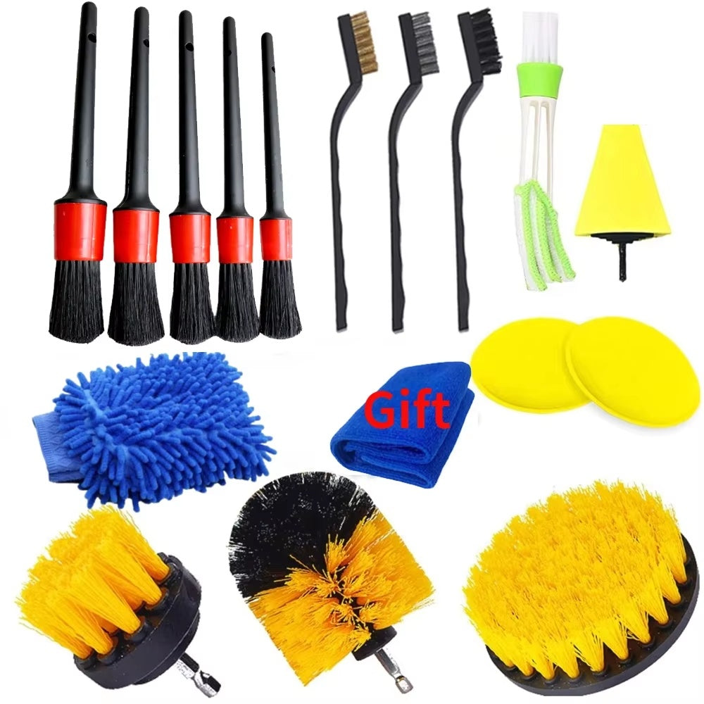 17PCS Car Detailing Brush Kit – Drill Brush Set for Interior & Exterior Auto Cleaning