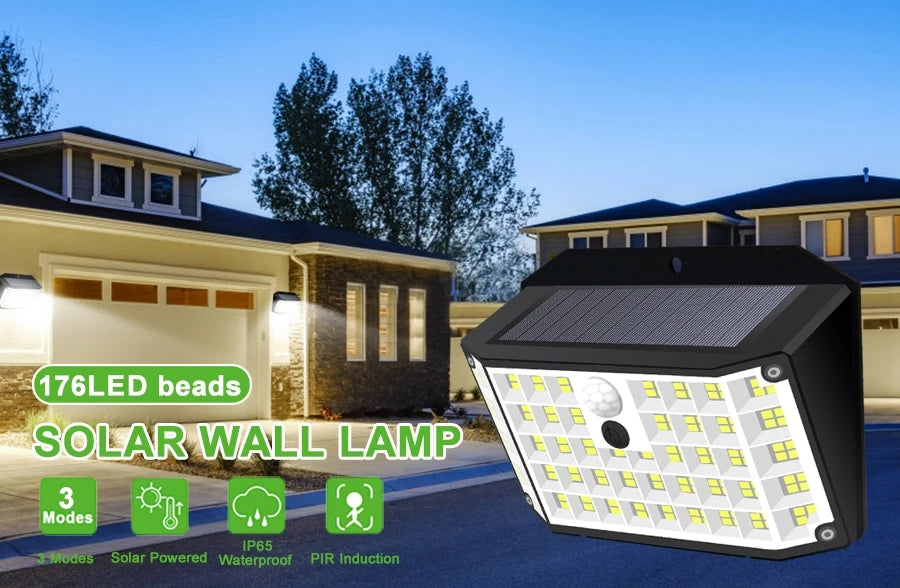 Solar Motion Sensor Outdoor Light – 176 LED Wireless Security Light with 3 Lighting Modes & Waterproof Design