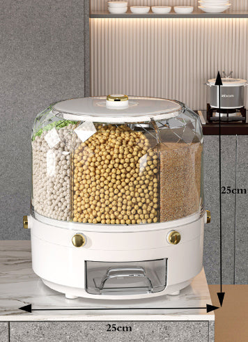 Large 360° Rotating Food Storage Container – Sealed Rice & Cereal Dispenser