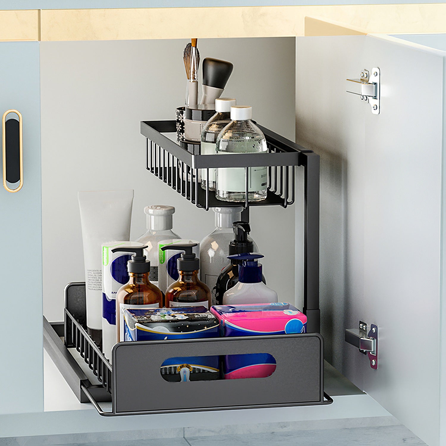 2-Tier Under Sink Organizer – Pull-Out Sliding Basket for Kitchen & Bathroom